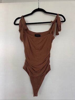 MAJORELLE Tie-Shoulder Rust Brown Draped Bodysuit